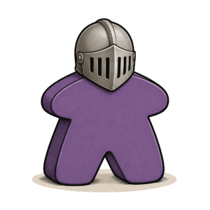 Illustration d'un meeple violet portant un casque de chevalier, repr&eacute;sentant les animations de jeux de r&ocirc;le propos&eacute;es par JUXT.