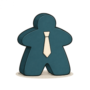Illustration d'un meeple bleu p&eacute;trole portant une cravate, repr&eacute;sentant les entreprises et les professionnels.
